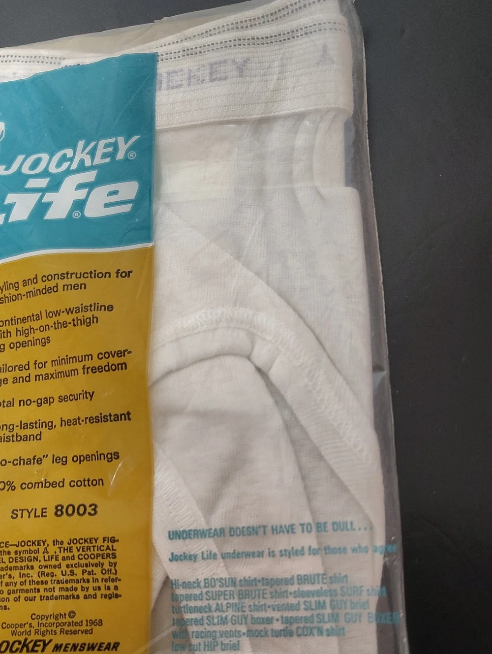 1968 VTG Jockey Life Lo Rise Slim Guy Men Brief WHITE -100% Cotton -Size 34 NOS